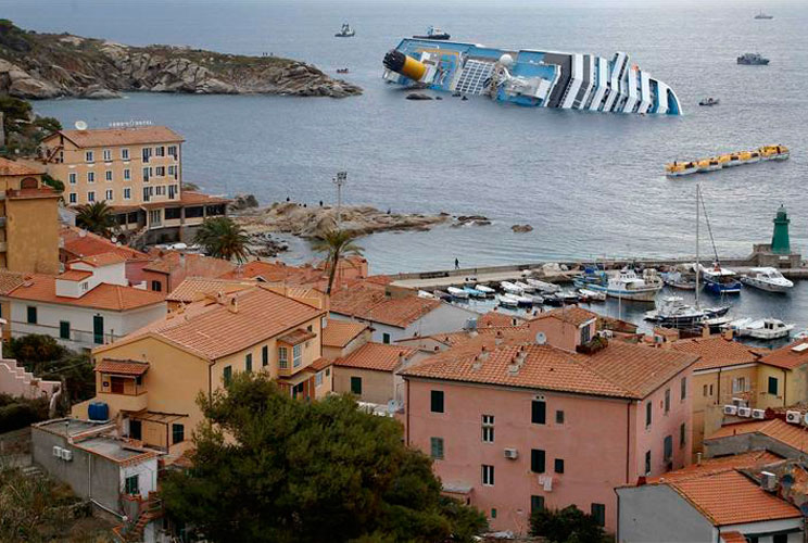 The Costa Concordia cruise ship capsized after being holed by a rock off the west coast of Italy, at Giglio island on Jan. 15.