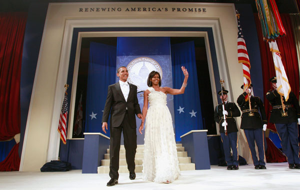 		&lt;p&gt;U.S. President Barack Obama and first lady Michelle Obama arrive at the Biden Home States Ball during the inauguration celebration in Washington January 20, 2009. Barack Obama took power as the first black U.S. president on Tuesday and quickly turned