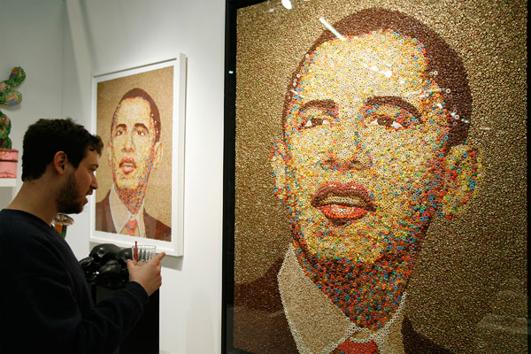 		&lt;p&gt;Obama suddenly looks quite delicious in this artwork made of breakfast cereals.&lt;/p&gt;