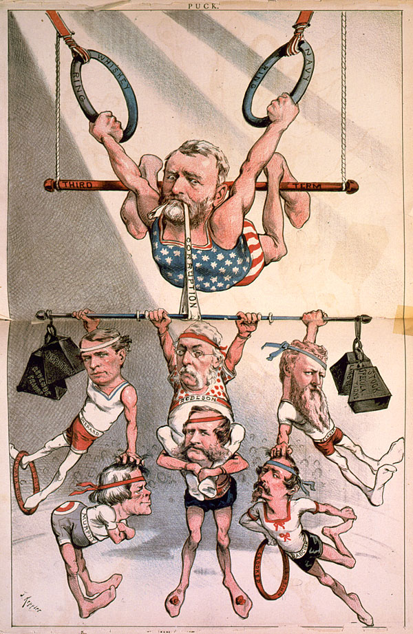 		<p>Grant Administration (R)</p>    <p>Employees in President Ulysses S. Grant’s administration were accused of pocketing whiskey taxes in 1875. Grant immediately called for swift punishment. That backfired on him when he tried to protect his personal se