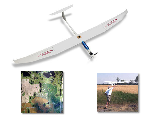 The MicroPilot can take automatic GPS-based digital photos. It can be controlled with a remote or fly autonomously; it also has automatic navigation and landing. (source: &lt;a href=&quot;http://www.robotshop.com/unmanned-aerial-vehicles-uav.html&amp;amp;#0;0;A;&quot; tar