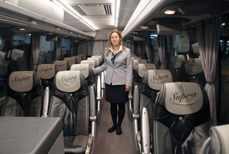 Tania Leon, a 29 year-old stewardess, poses for a picture inside a bus in Santiago de Compostela, Spain May 9, 2012. Leon studied psychology at the University of Santiago de Compostela and received a degree in 2006.  She was hoping to find a job as a psyc