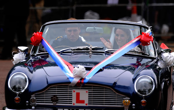 		<p>Will and Kate drive from Buckingham Palace in an Aston Martin DB6 Mark 2, after their wedding.</p>