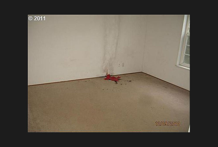 The sellers of this three-bedroom, two-bath home in Beaverton, Oregon, made it clear that this house sold “as is,” but come on, the least they could do is clean up what appears to be fried road kill in one of the rooms. 