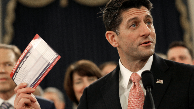 Paul Ryan with tax return postcard