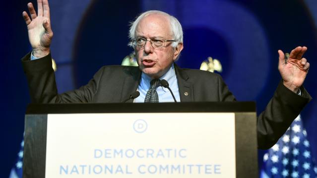 Democratic presidential candidate and U.S. Senator Bernie Sanders addresses the Democratic National Committee (DNC) Summer Meeting in Minneapolis, Minnesota