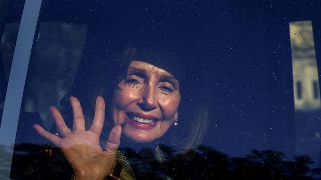 Outgoing House Speaker Nancy Pelosi leaves the Capitol after Friday&#039;s vote