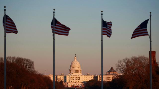 The U.S. Capitol Building is shown at sunset in Washington