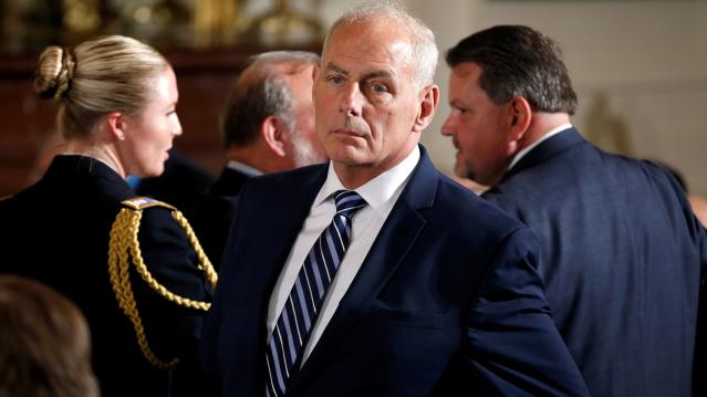 White House Chief of Staff Kelly stands before a Medal of Honor ceremony in the East Room of the White House in Washington