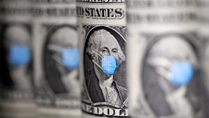 FILE PHOTO: George Washington is seen with printed medical mask on the one Dollar banknotes in this illustration taken