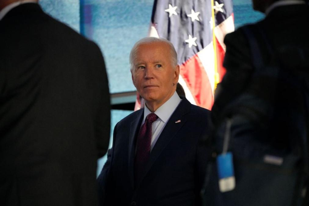 President Joe Biden visited the DNC stage before his speech Monday.