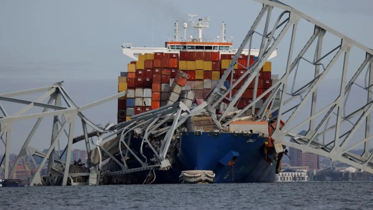 The Dali cargo vessel and the collapsed bridge The Dali cargo vessel and the collapsed bridge