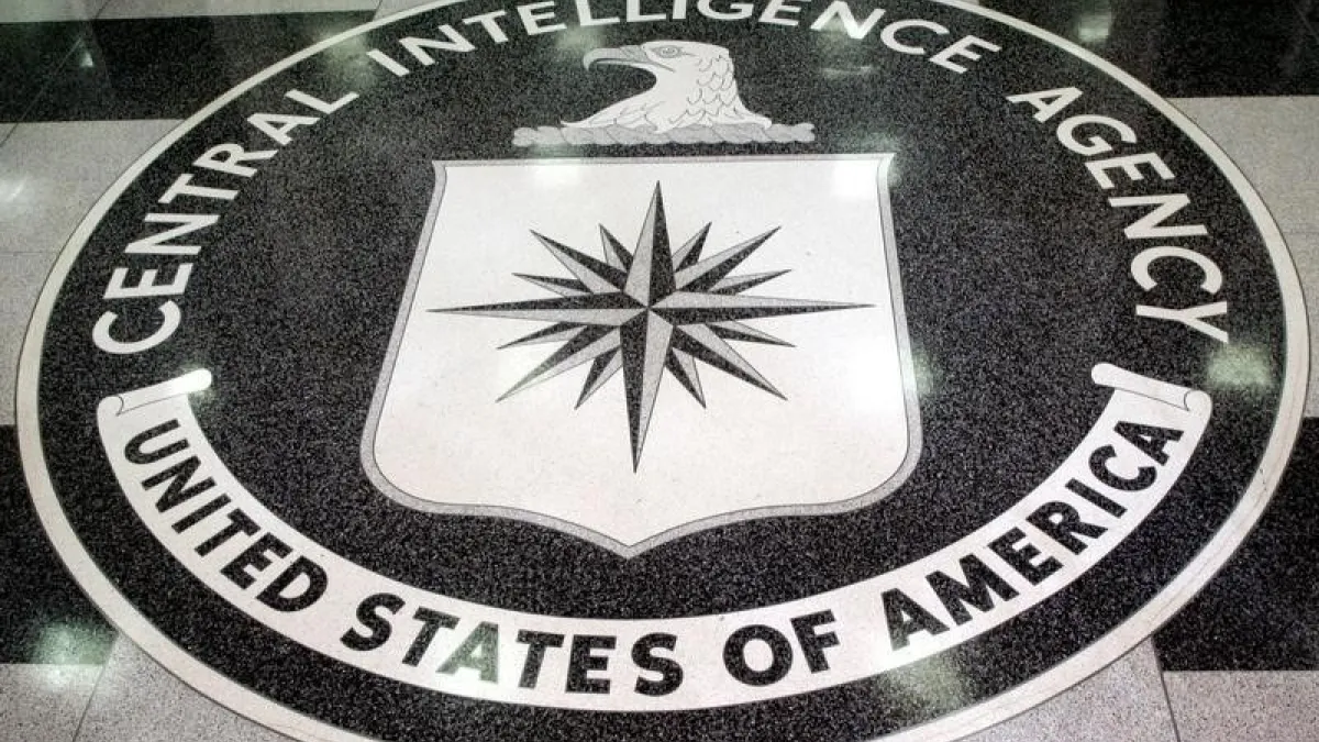 The logo of the U.S. Central Intelligence Agency is shown in the lobby of the CIA headquarters in La..