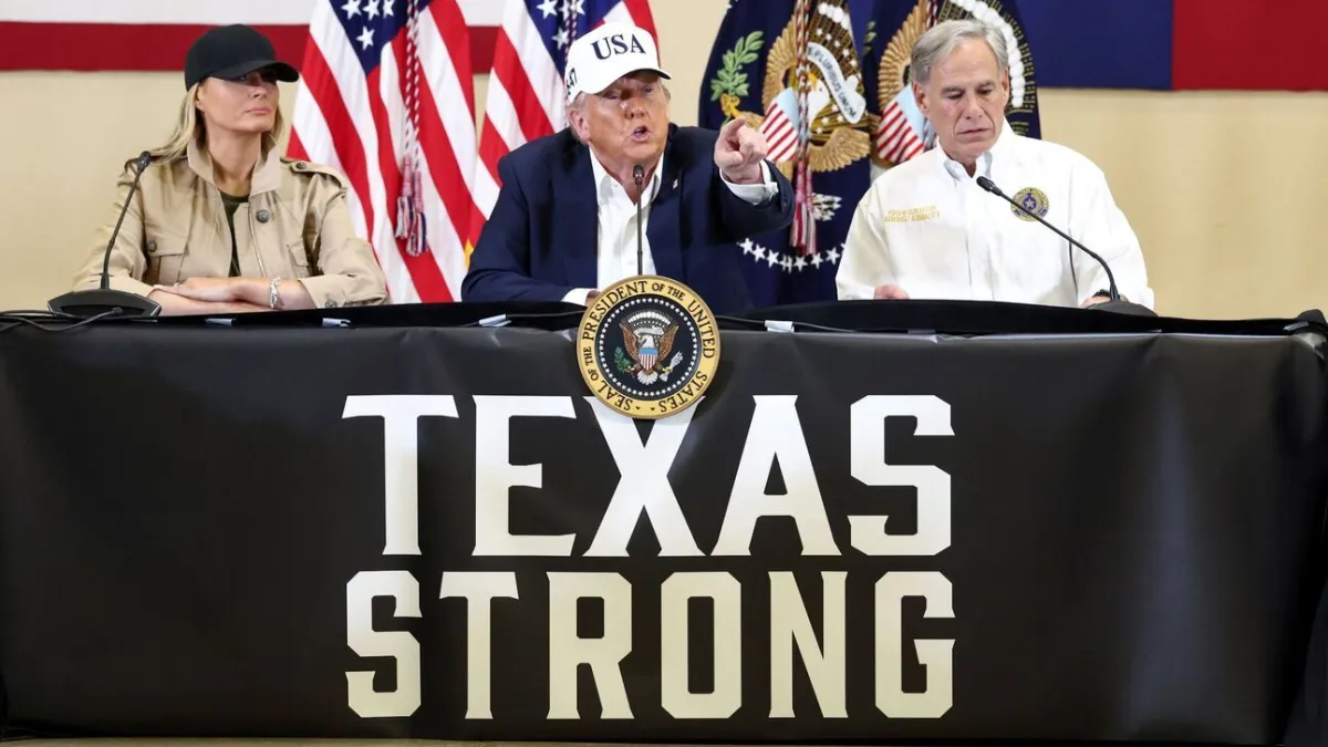 The president, first lady Melania Trump and Texas Governor Greg Abbott The president, first lady Melania Trump and Texas Governor Greg Abbott