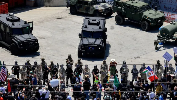 National Guard and protestors in Los Angeles