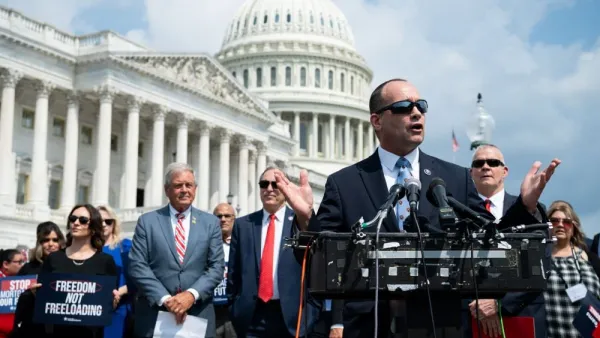 Rep. Bob Good and other House Freedom Caucus members hold a news conference.
