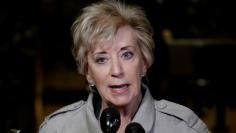 Linda McMahon speaks to members of the news media after meeting with U.S. President-elect Donald Trump at Trump Tower in New York