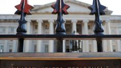 A sign marks the U.S Treasury Department in Washington