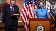 U.S. House Speaker Pelosi and Senate Democratic Leader Schumer speak to reporters during news conference on Capitol Hill in Washington