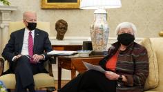 U.S. President Joe Biden receives economic briefing with Treasury Secretary Janet Yellen at the White House in Washington