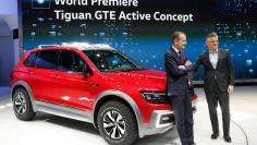VW's Horn and Diess introduce the Volkswagen Tiguan GTE Active Concept car at the North American International Auto Show in Detroit