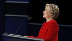 Democratic U.S. presidential nominee Clinton reacts during first presidential debate at Hofstra University in Hempstead