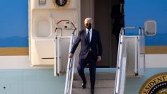 President Joe Biden disembarks from Air Force One