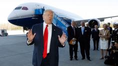 U.S. President Trump speaks after touring a Boeing 787-10 Dreamliner after the plane's debut in North Charleston