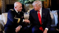 U.S. President Donald Trump shakes hands with his new National Security Adviser Army Lt. Gen. H.R. McMaster after making the announcement at his Mar-a-Lago estate in Palm Beach