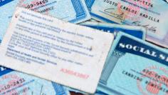 Undated handphoto of counterfeit social security cards that were confiscated by Immigration and Customs Enforcement agents