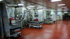Emergency room beds are seen onboard the hospital ship USNS Mercy (T-AH 19) prior to its departure from Naval Base San Diego