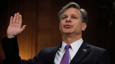 Wray is sworn in prior to testifying before Senate Judiciary Committee confirmation hearing on Capitol Hill in Washington