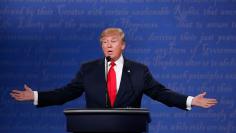Republican U.S. presidential nominee Trump speaks during the third and final debate with Democratic nominee Clinton in Las Vegas
