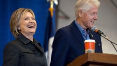 Former President Clinton and Democratic U.S. presidential candidate Clinton at the Central Iowa Democrats Fall Barbecue in Ames, Iowa