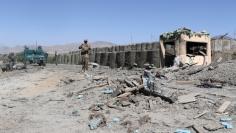 Afghan security forces inspect aftermath of suicide bomb blast in Paktia Province