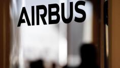 An Airbus logo is pictured during the delivery of the new Airbus A380 aircraft to Singapore Airlines at the French headquarters of aircraft company Airbus in Colomiers near Toulouse, France, December 13, 2017. REUTERS/Regis Duvignau