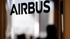 FILE PHOTO: An Airbus logo is pictured during the delivery of the new Airbus A380 aircraft to Singapore Airlines at the French headquarters of aircraft company Airbus in Colomiers near Toulouse, France, December 13, 2017. REUTERS/Regis Duvignau