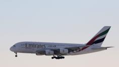 An Emirates Airbus A380 airliner prepares to land at Nice international airport, France, January 18, 2018.     REUTERS/Eric Gaillard