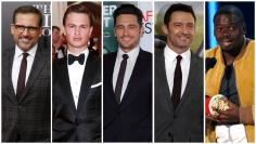 File combination photo shows nominees for the 75th Golden Globe Awards, Best Performance by an Actor in a Motion Picture, Musical or Comedy category, (L-R) Carell, Elgort, Franco, Jackman, and Kaluuya