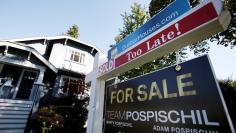 FILE PHOTO: A real estate for sale sign is pictured in front of a home in Vancouver, British Columbia, Canada, September 22, 2016.   REUTERS/Ben Nelms/File Photo  