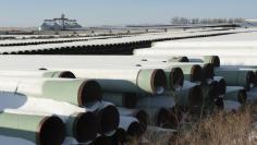 File photo of a depot used to store pipes for Transcanada Corp's planned Keystone XL oil pipeline is seen in Gascoyne, North Dakota November 14, 2014. REUTERS/Andrew Cullen