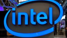 FILE PHOTO: Intel's logo is pictured during preparations at the CeBit computer fair, which will open its doors to the public on March 20, at the fairground in Hanover, Germany, March 19, 2017. REUTERS/Fabian Bimmer/File Photo