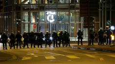 Policemen are seen during an anti-U.S. President Donald Trump demonstration, ahead of Trump's visit to the World Economic Forum (WEF), in Zurich