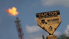 Sign is pictured of Mexico's national oil company Pemex's refinery in Salamanca