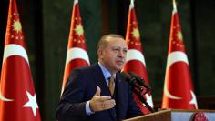 Turkish President Tayyip Erdogan speaks during a meeting at the Presidential Palace in Ankara, Turkey, January 10, 2018. Yasin Bulbul/Presidential Palace/Handout via REUTERS 
