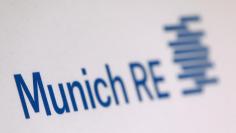 Company logo of German reinsurer Munich Re is seen before company's news conference in Munich