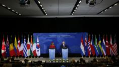 U.S. Secretary of State Rex Tillerson and Canada’s Foreign Minister Chrystia Freeland speak at a news conference during the Foreign Ministers’ Meeting on Security and Stability on the Korean Peninsula in Vancouver, British Columbia, Canada, January 1