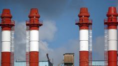 The chimneys of the Central San Juan power station of the Puerto Rico Electric Power Authority (PREPA) are seen in San Juan