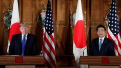 U.S. President Donald Trump and Japan's Prime Minister Shinzo Abe hold a joint news conference after their meetings at Akasaka Palace in Tokyo, Japan November 6, 2017. REUTERS/Jonathan Ernst 