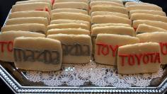 Cookies bearing Toyota and Mazda names are seen ahead of an announcement of a new $1.6 billion joint venture assembly plant to be built in Alabama, in Montgomery, Alabama, U.S. January 10, 2018.  REUTERS/David Shepardson
